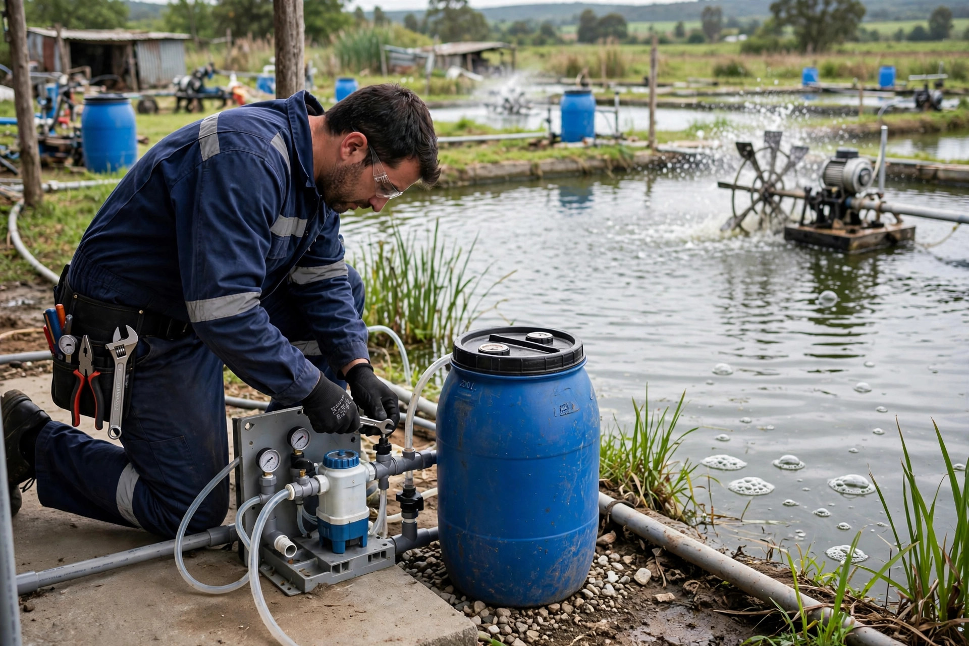 水产养殖加药泵：鱼虾塘消毒、调水改底与增氧剂投加配置